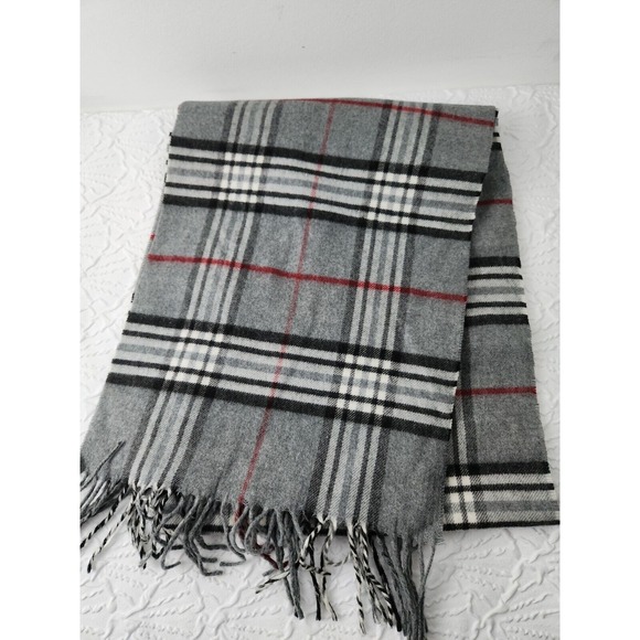 Cashmink Scarf Shawl Wrap Made in Germany 12" x 72" Grey Unisex Multicolor Plaid - Picture 1 of 3